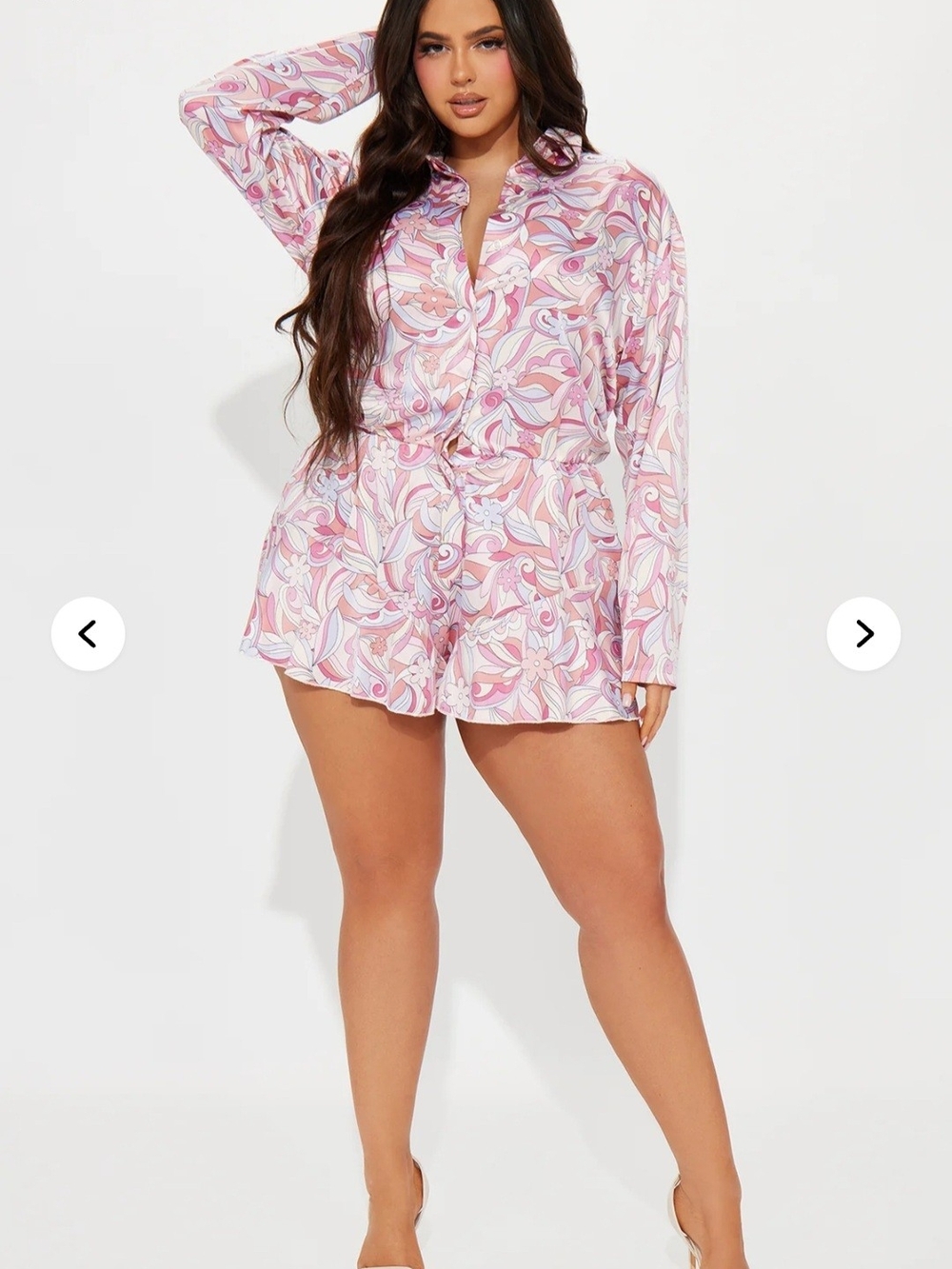 Fashion Nova Calla Pink Swirl Satin Button-Down Romper Size 1X NWT
